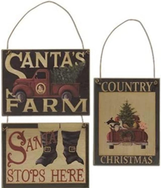 Scout & Company Christmas Market Ornaments Vintage Santa'S Farm Wood Ornament Set, Primitive Country Farmhouse Holiday Décor (3 Pieces, Prim), Multi Hanging Ornaments Home & Kitchen Home Décor Accents Home Décor Products