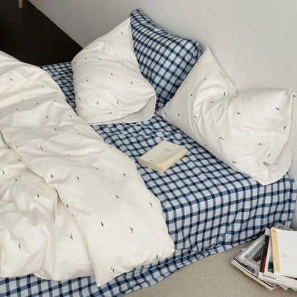 Gingham & Seagull Embroidered Washed Cotton Bedding Set