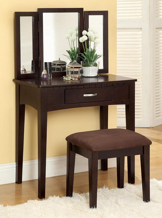 Furniture of America Potterville Espresso Table Vanity Bedroom Furniture Furniture Home & Kitchen Vanities & Vanity Benches