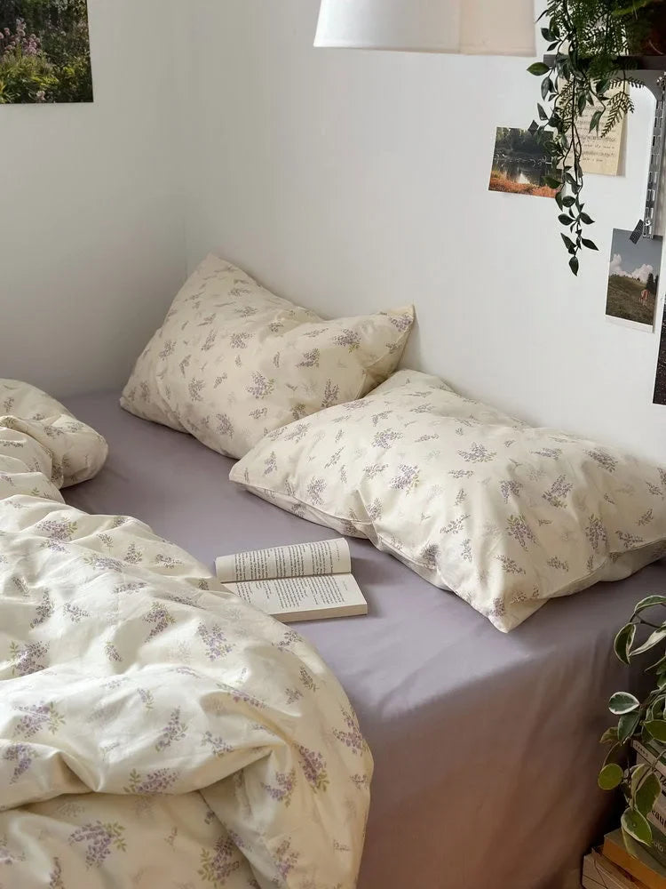 Soft Wisteria Floral Washed Cotton Bedding Set