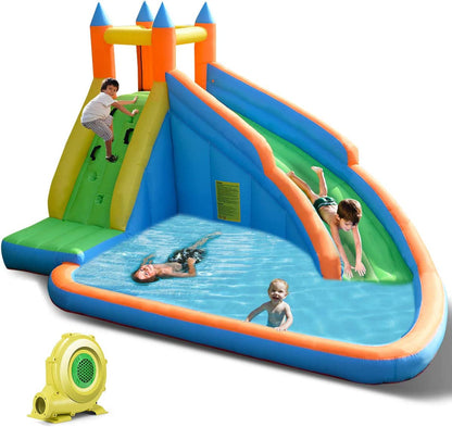 Costzon Inflatable Water Slide, Giant Bouncy Waterslide Park for Kids Backyard Outdoor Fun with Climbing Wall, Splash Pool, Blow up Water Slides Inflatables for Kids and Adults Party Gift Inflatable Water Slides Pool Toys Pools & Water Toys Sports & Outdoor Play Toys & Games