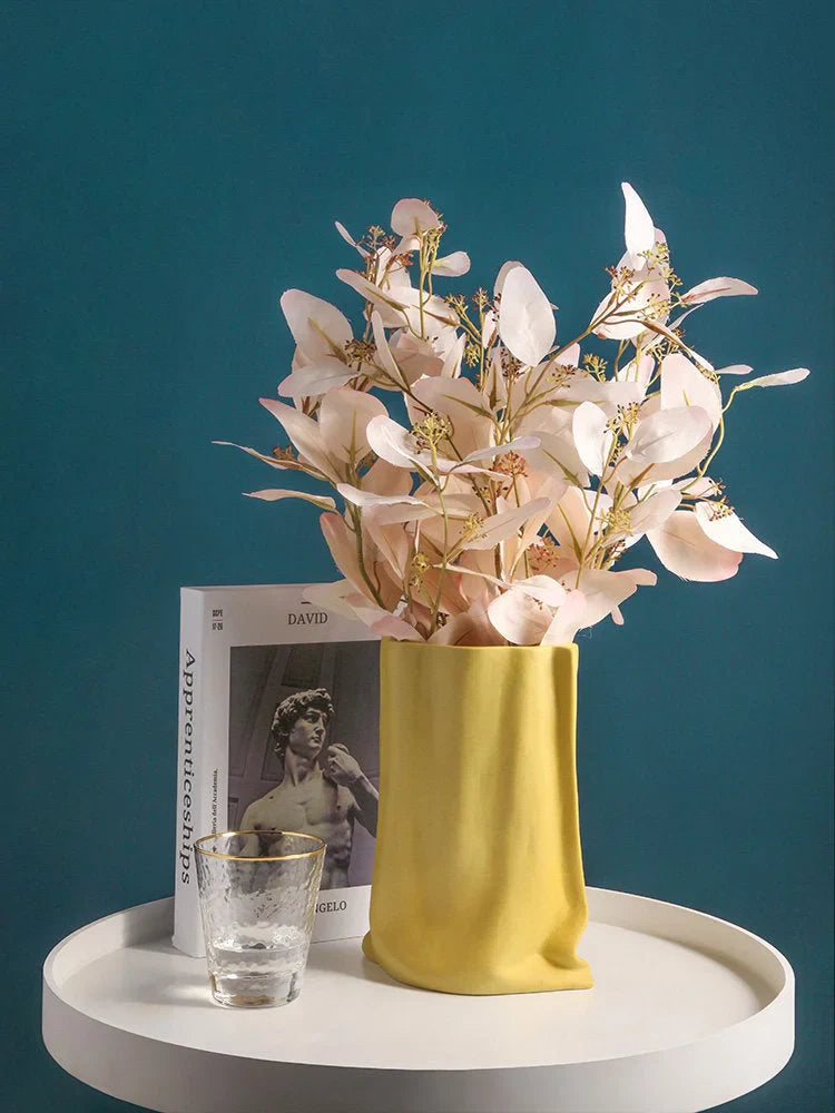 Frosted Ruched Ceramic Paper Bag Vase