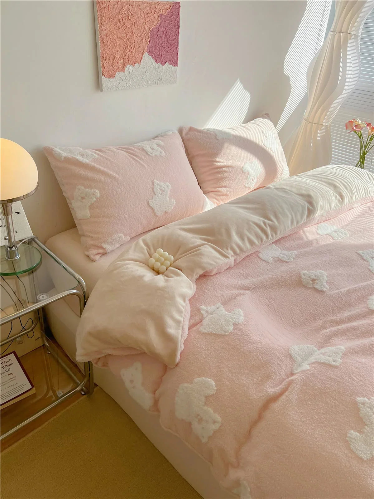 Plush Teddy Bear Flannel Fleece Bedding Set