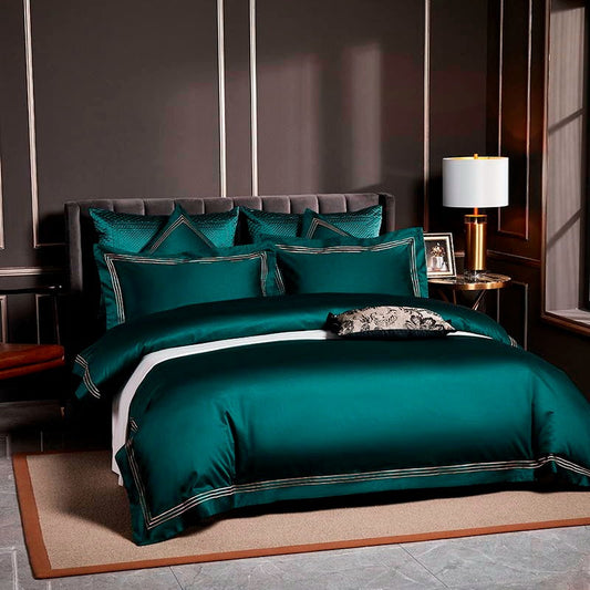 Leila Green Embroidered Edge Egyptian Cotton Bedding Set