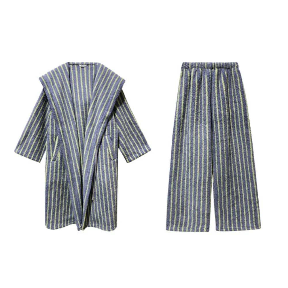 Plush Striped Fleece Hooded Pajama Set