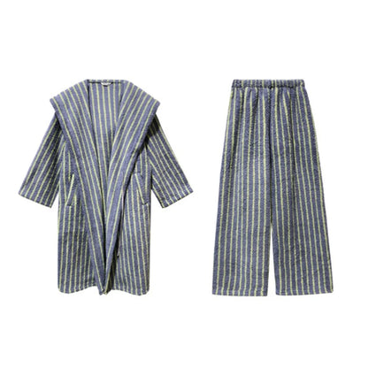 Plush Striped Fleece Hooded Pajama Set