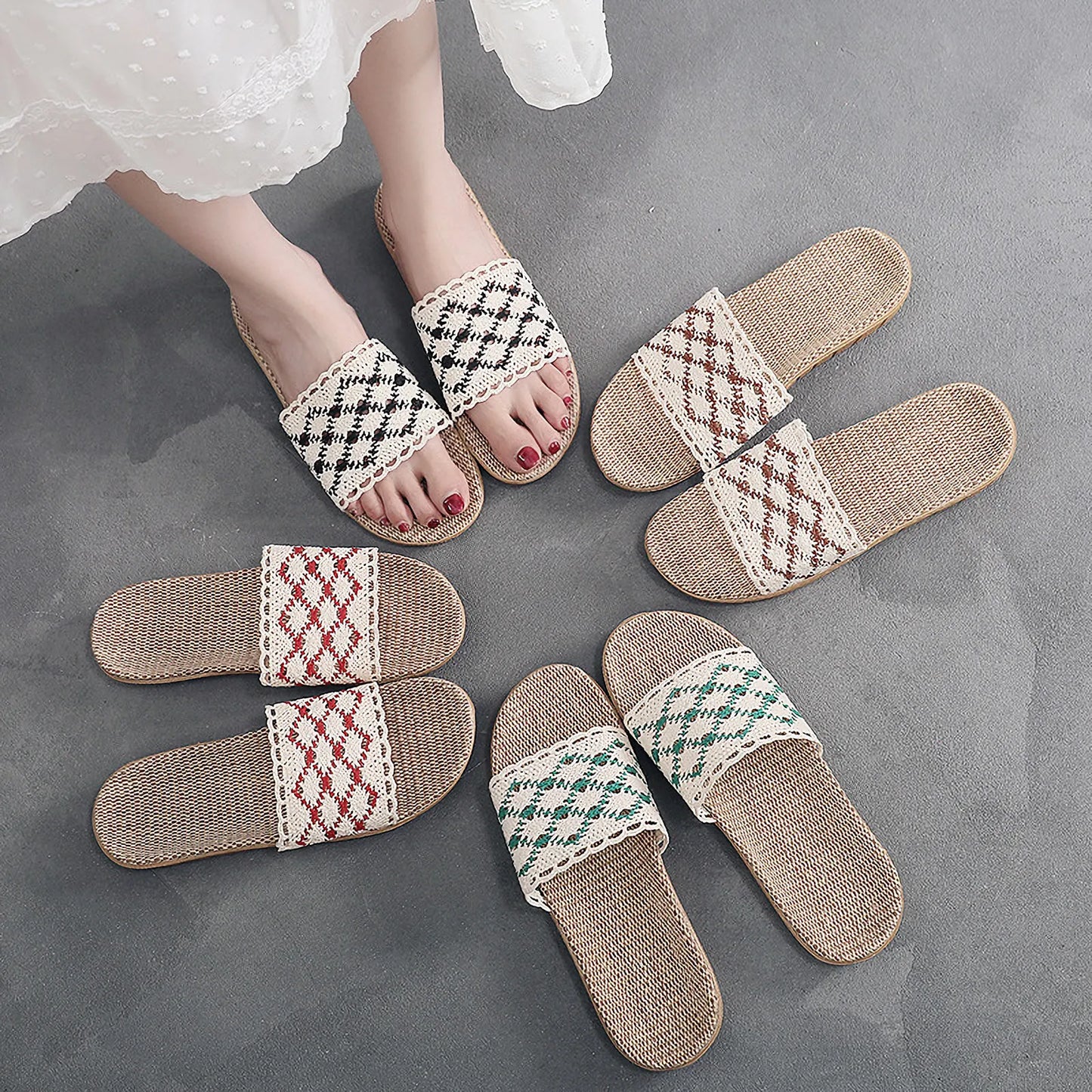 Breathable Crochet Lace Linen House Slippers
