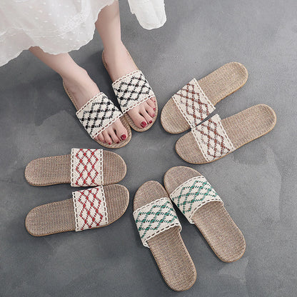 Breathable Crochet Lace Linen House Slippers