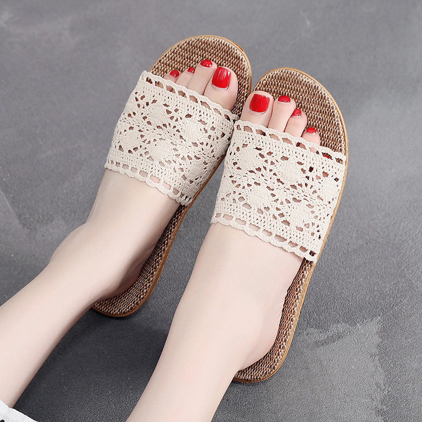 Breathable Crochet Lace Linen House Slippers