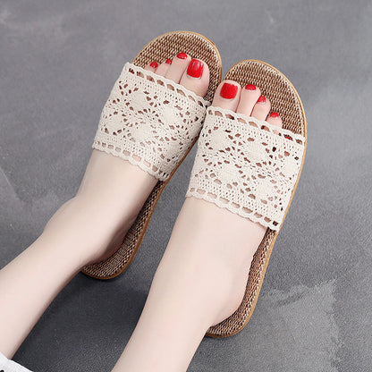 Breathable Crochet Lace Linen House Slippers