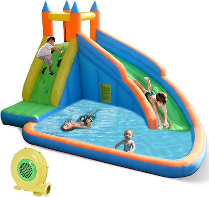 Costzon Inflatable Water Slide, Giant Bouncy Waterslide Park for Kids Backyard Outdoor Fun with Climbing Wall, Splash Pool, Blow up Water Slides Inflatables for Kids and Adults Party Gift Inflatable Water Slides Pool Toys Pools & Water Toys Sports & Outdoor Play Toys & Games