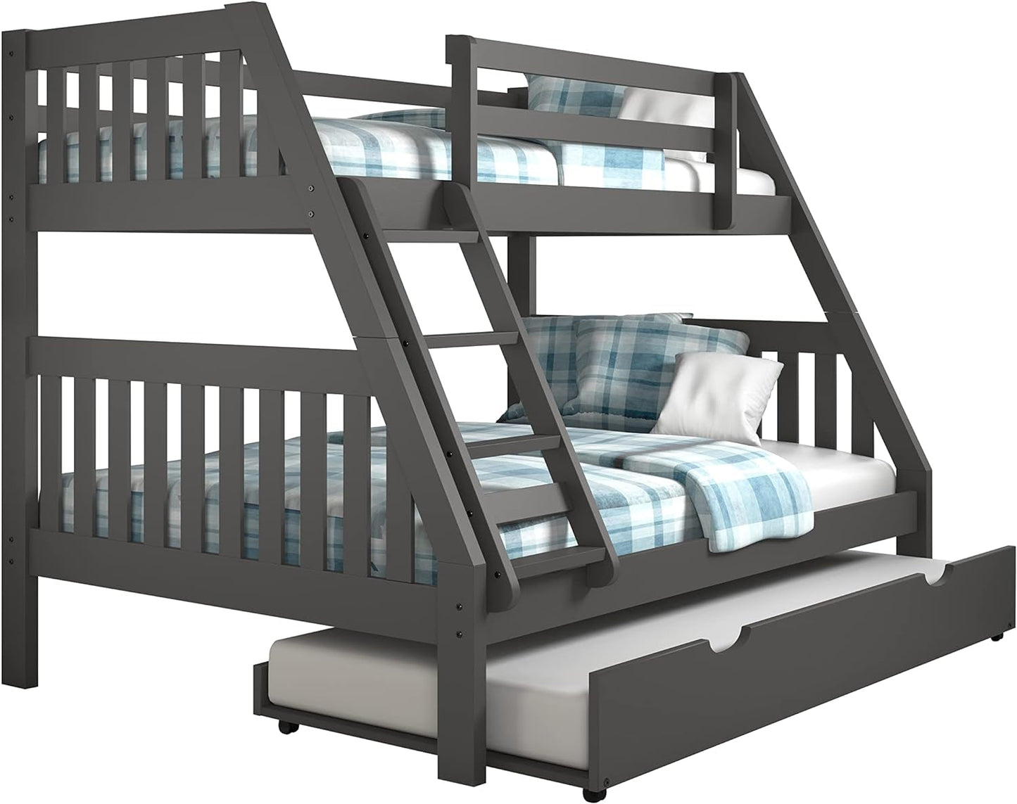 Donco Kids Austin Mission Twin over Full Dark Grey Bunkbed with Twin Trundle Bedroom Furniture Beds Frames & Bases Furniture Home & Kitchen