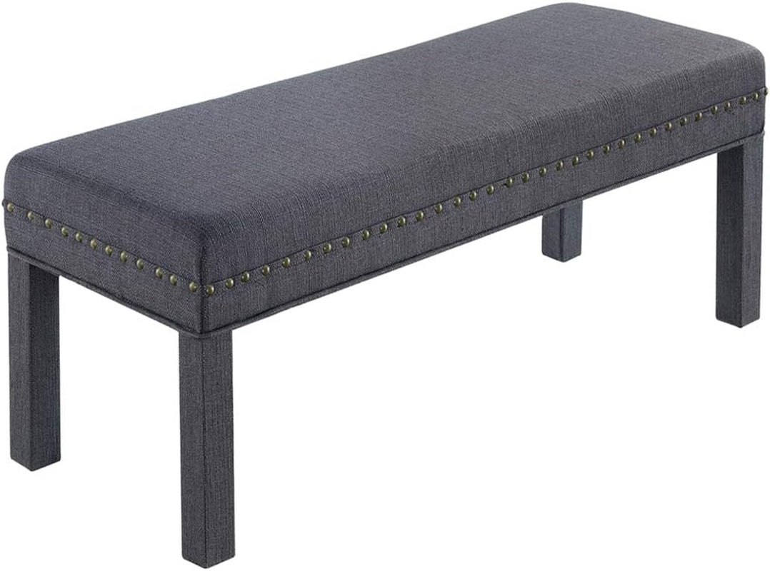 24KF Upholstered Linen Bed Bench with Nail Head Trim,Padded Tufted Bench -Dark Gray Entryway Furniture Furniture Home & Kitchen Storage Benches