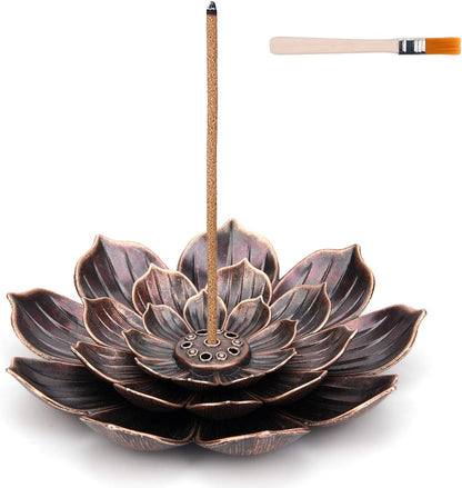 Brass Lotus Incense Burner, Brass Incense Holder Cone Incense Burner Holder with Ash Catcher and Ash Brush for Home Office Fragrance Accessories Home & Kitchen Home Décor Products Home Fragrance Incense & Incense Holders Incense Holders