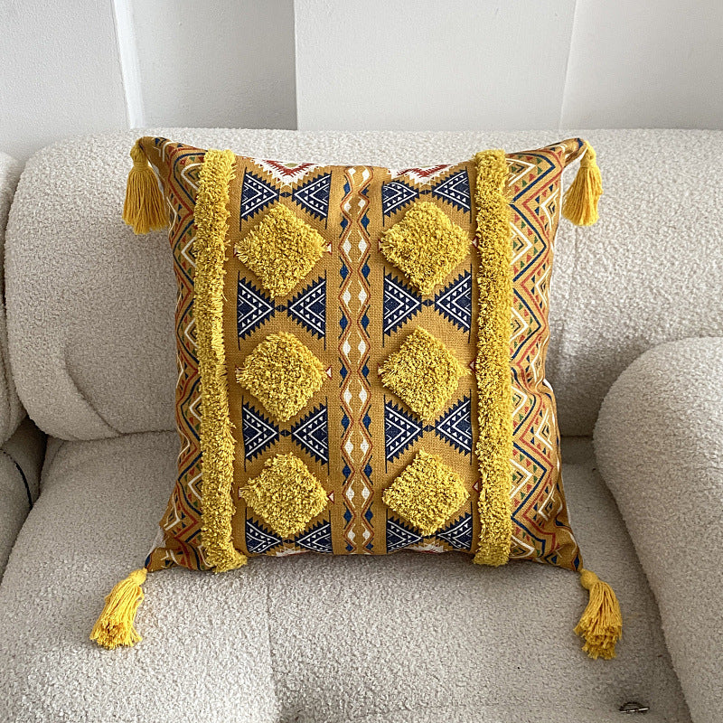 Housse de coussin à pompons touffeté Boho