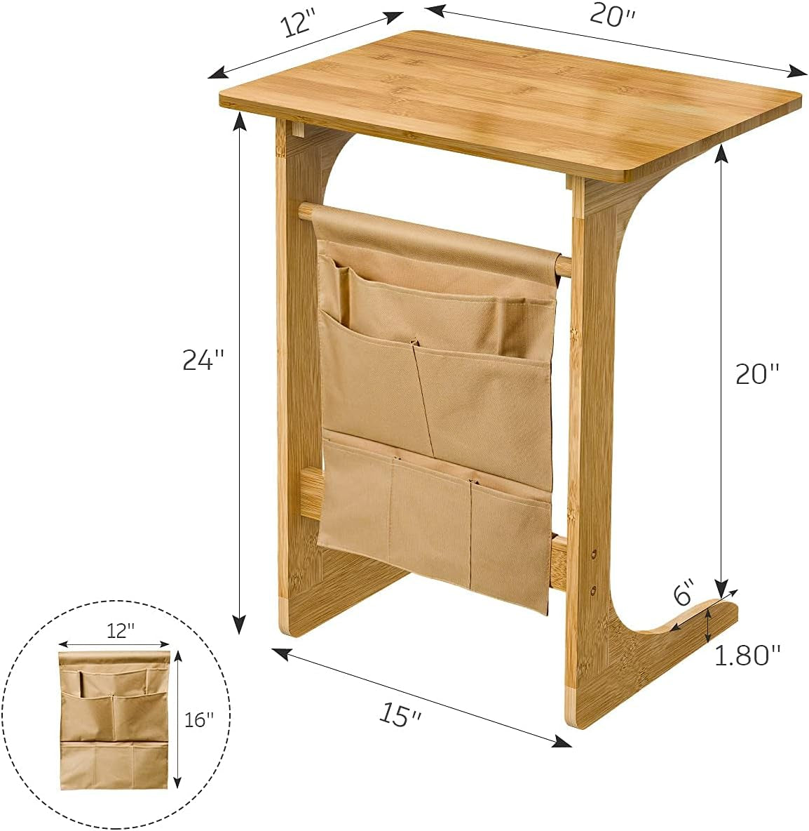 Ruichang C Table Sofa Side End Table That Slide under Couch for Small Space Living Room Laptop Coffee Snack Bamboo 20 X 12 X 24 Inch TV Dinner Tray Table End Tables Furniture Home & Kitchen Living Room Furniture Tables