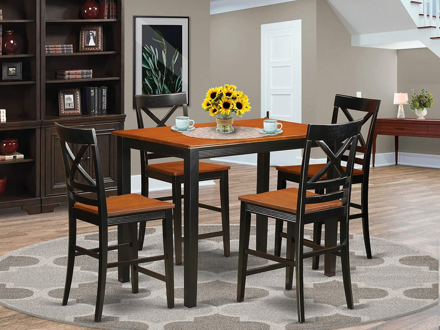 East West Furniture YAQU3-MAH-W 3 Piece Counter Height Dining Table Set Contains a Rectangle Kitchen Table and 2 Dining Room Chairs, 30X48 Inch, Mahogany Dining Room Furniture Furniture Home & Kitchen Table & Chair Sets