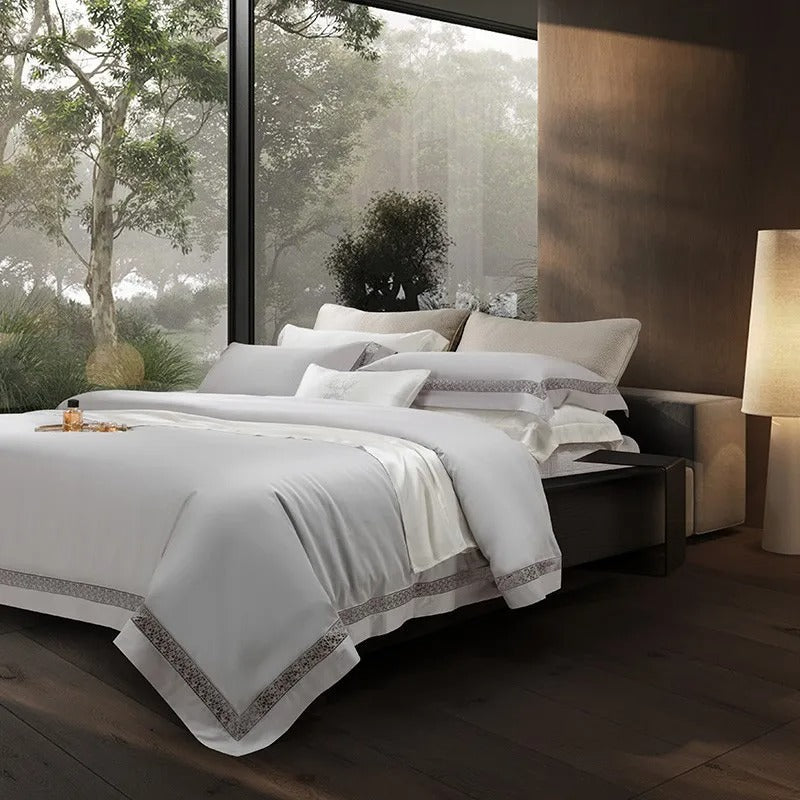 Elysium Silver Lace Luxury Egyptian Cotton Bedding Set