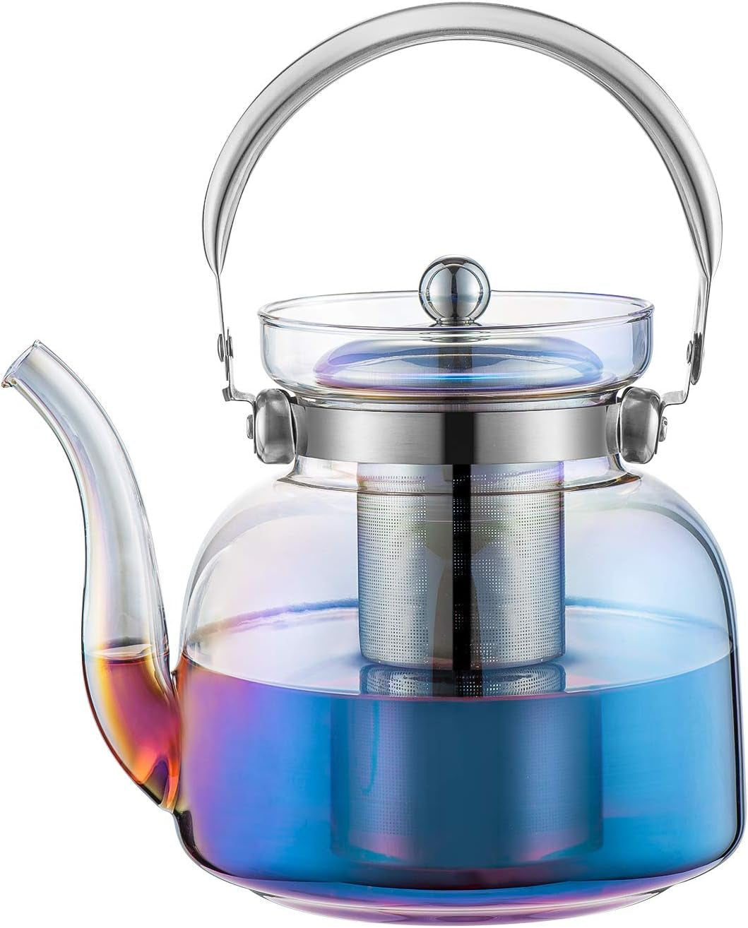 50 Oz(1500Ml) Glass Teapot Kettle with Lid, Removable Stainless Steel Infuser and Handle, Stovetop Safe Tea Maker for Blooming and Loose Leaf Tea（Iridescent） Dining & Entertaining Dinnerware & Serveware Home & Kitchen Kitchen & Dining Teapots Teapots & Coffee Servers