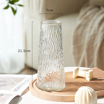 Fluted & Bark Textured Glass Vase for Minimalist Decor