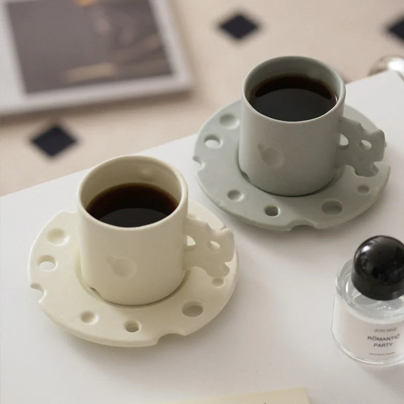 Whimsical Cheese Ceramic Mug & Saucer Set