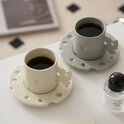 Whimsical Cheese Ceramic Mug & Saucer Set