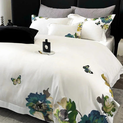 Adonis Floral Embroidered Egyptian Cotton Bedding Set