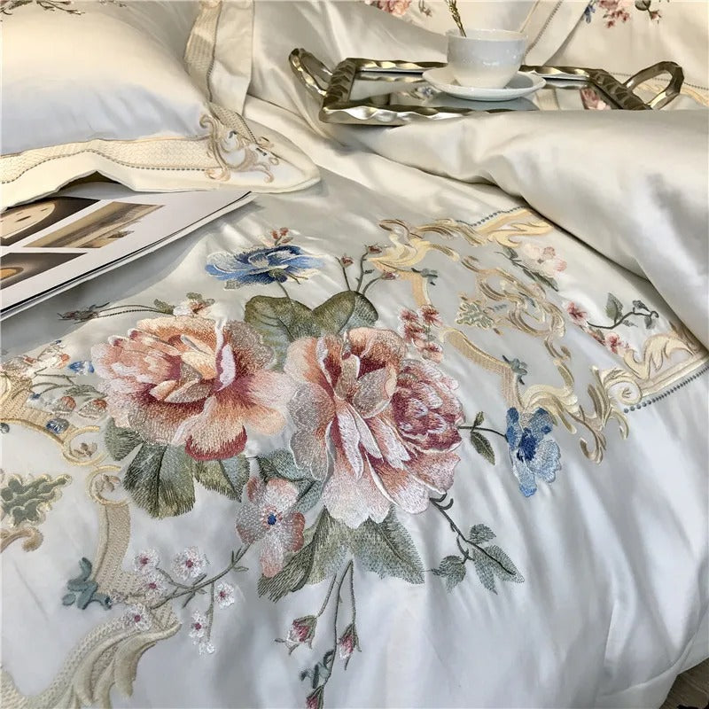 Destiny Blossom Floral Embroidered Egyptian Cotton Bedding Set