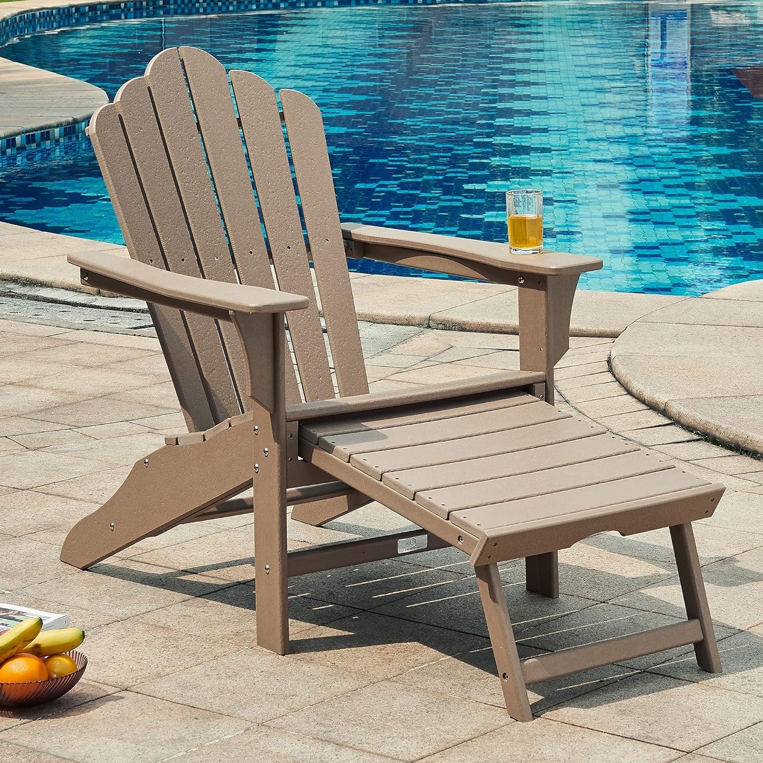 Outdoor Adirondack Chair, Classic Adirondack Chair with Ottoman, Weather Resistant Chairs for Patio, Garden, Beach, Pool, Brown Adirondack Chairs Chairs Lawn & Garden Patio Patio Furniture & Accessories Patio Seating