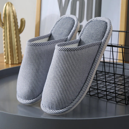 Breathable Pinstripe Cotton House Slippers