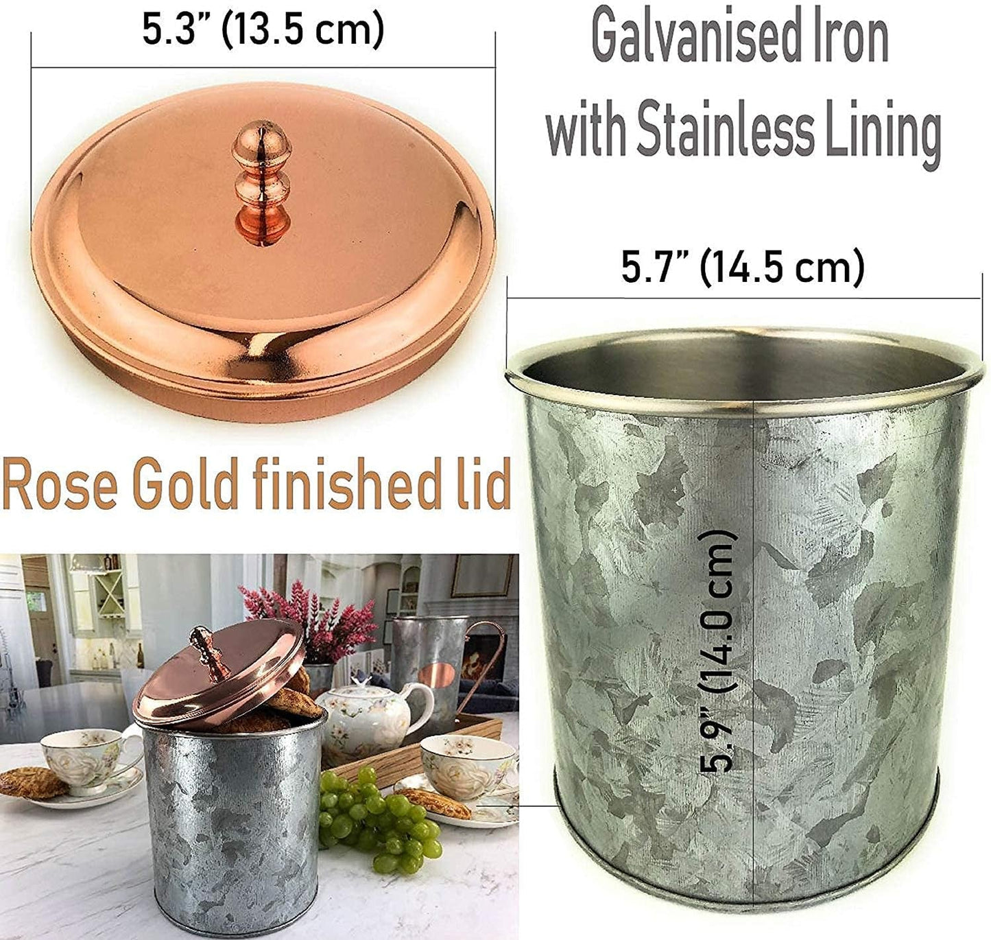 Galrose Galvanized Iron Insulated Ice Bucket – Rose Gold Lid, 2 Liter Stainless Steel Double Wall 5.5" X 6” Rustic Wine Chiller or Champagne Bucket. Unique 6Th Iron Anniversary or Birthday Gift Bar & Wine Tools Home & Kitchen Ice Buckets Ice Buckets & Tongs Kitchen & Dining Kitchen Utensils & Gadgets