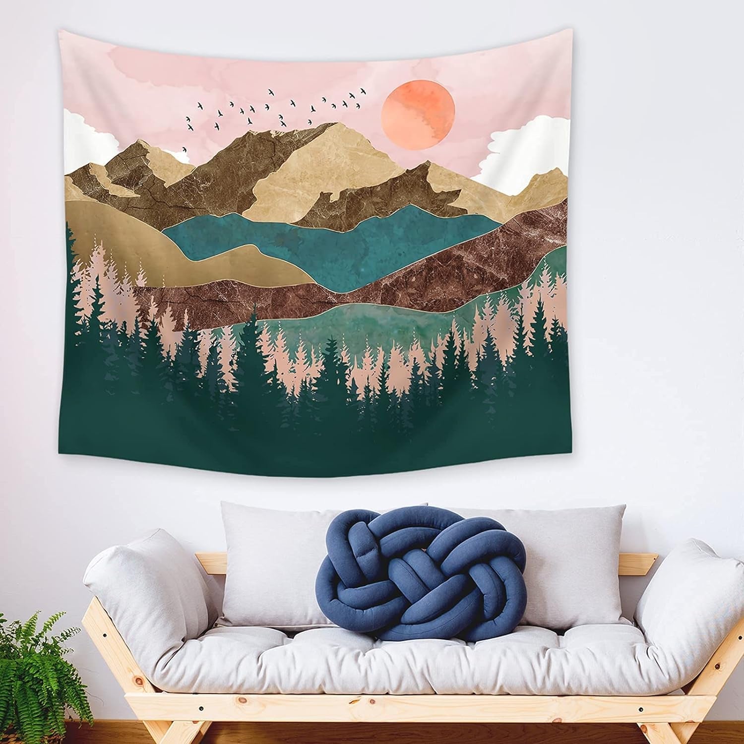 Mountain Tapestry Forest Tree Tapestry Sunset Tapestry Nature Landscape Tapestry Wall Hanging for Room, 59 X 79 Inches Home & Kitchen Home Décor Products Tapestries