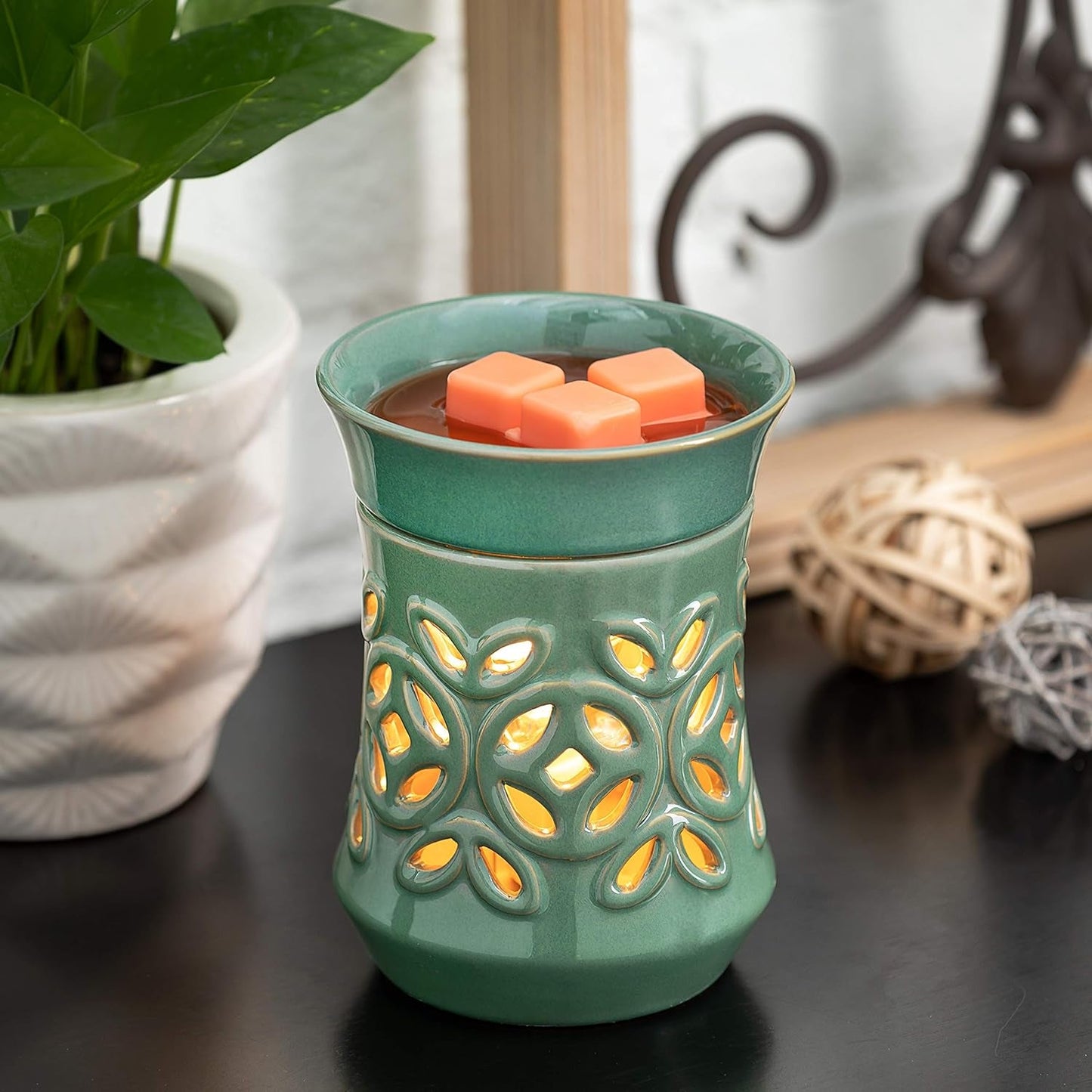 Dark Sage Ceramic Candle Warmer Electric with Safety Timer | Automatic Plug in Fragrance Warmer for Scented Wax Melts, Cubes, Tarts | Air Freshener Set for Home Décor, Office, and Gifts Home & Kitchen Home Décor Products Home Fragrance Home Fragrance Accessories