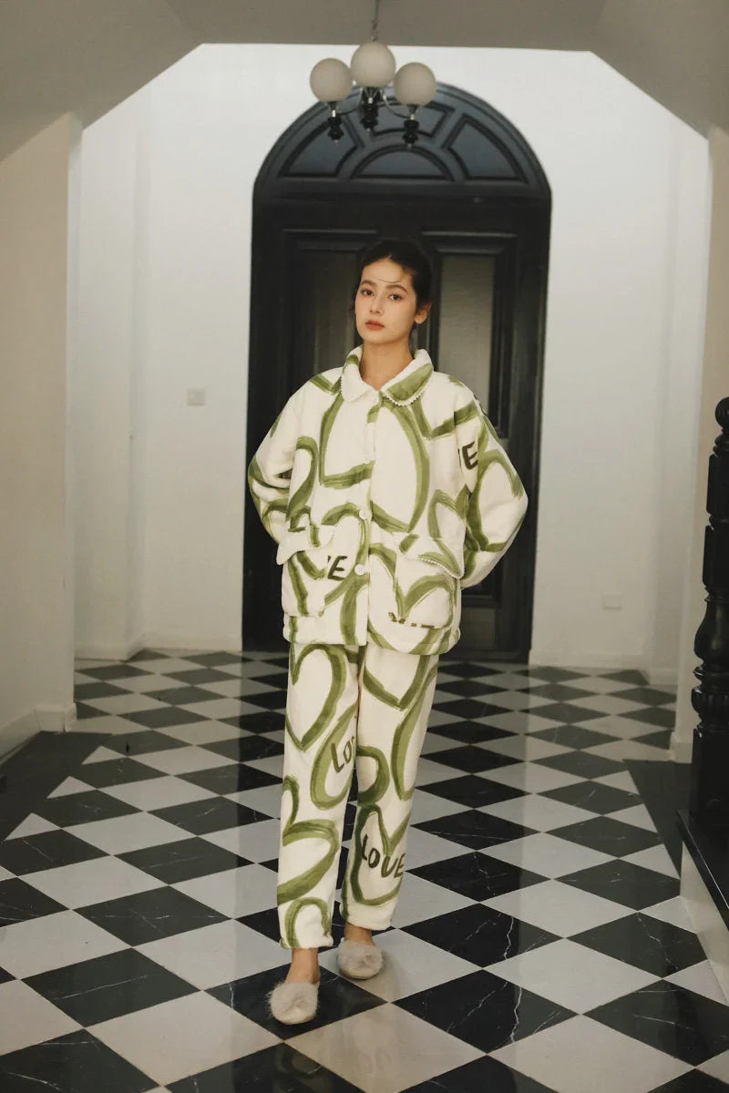 Plush Graffiti Love Fleece Pajama Set