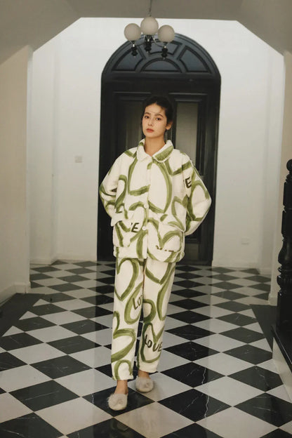 Plush Graffiti Love Fleece Pajama Set