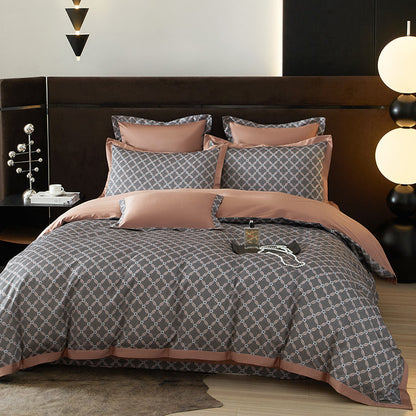 Roselle Lattice Printed Luxury Egyptian Cotton Bedding Set