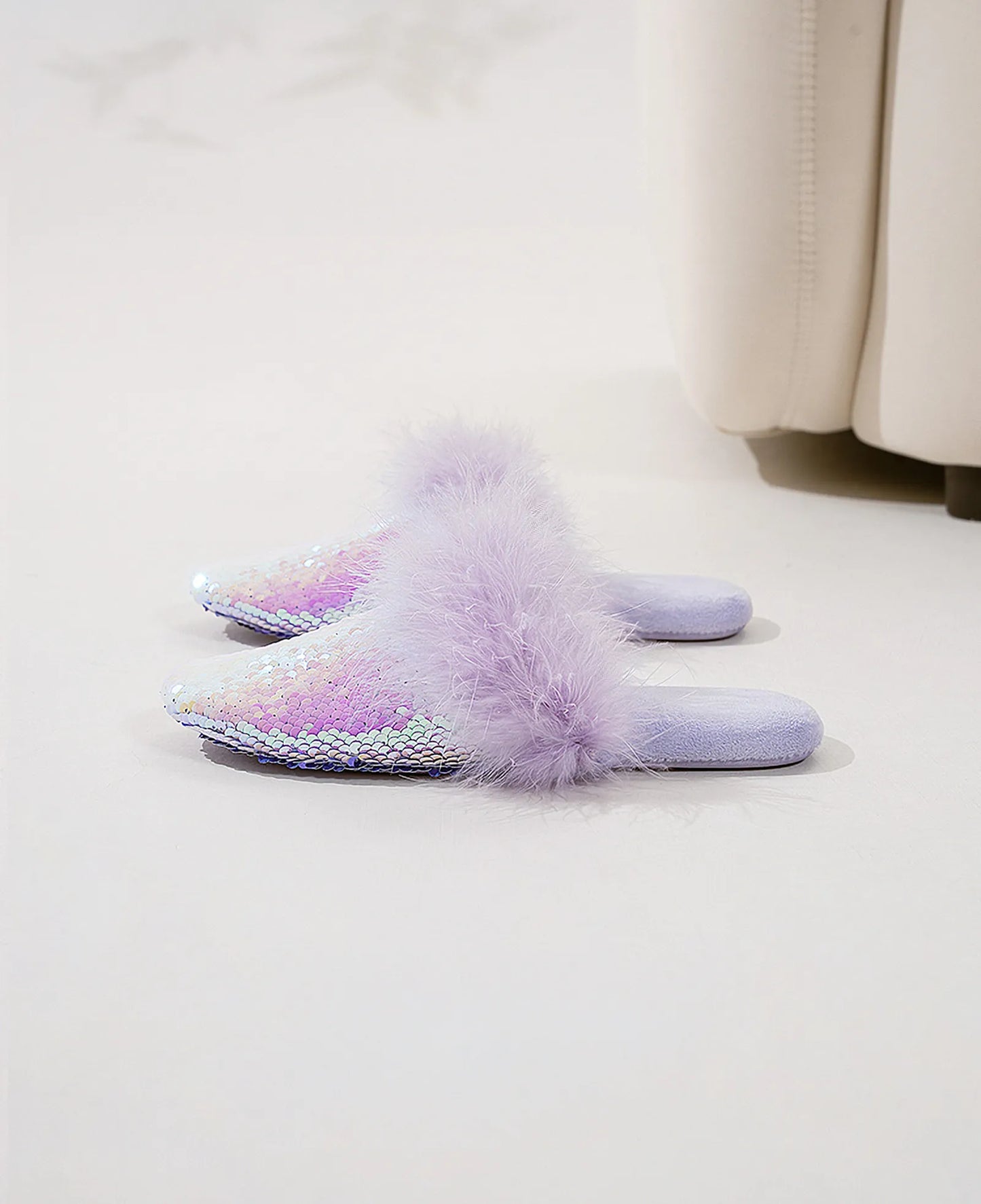 Plush Sequin Faux Fur House Slippers