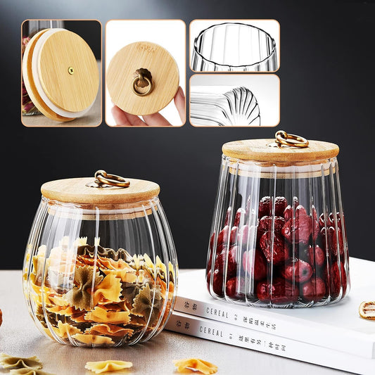 Glass Jars,300Ml/10Oz Glass Kitchen Canisters Set of 2 with Airtight Bamboo Lid and Spoon,Glass Food Storage Containers for Coffee Beans, Flour, Sugar, Cookie,Pasta,Tea Leaf and More Food Jars & Canisters Food Storage Home & Kitchen Kitchen & Dining Storage & Organization