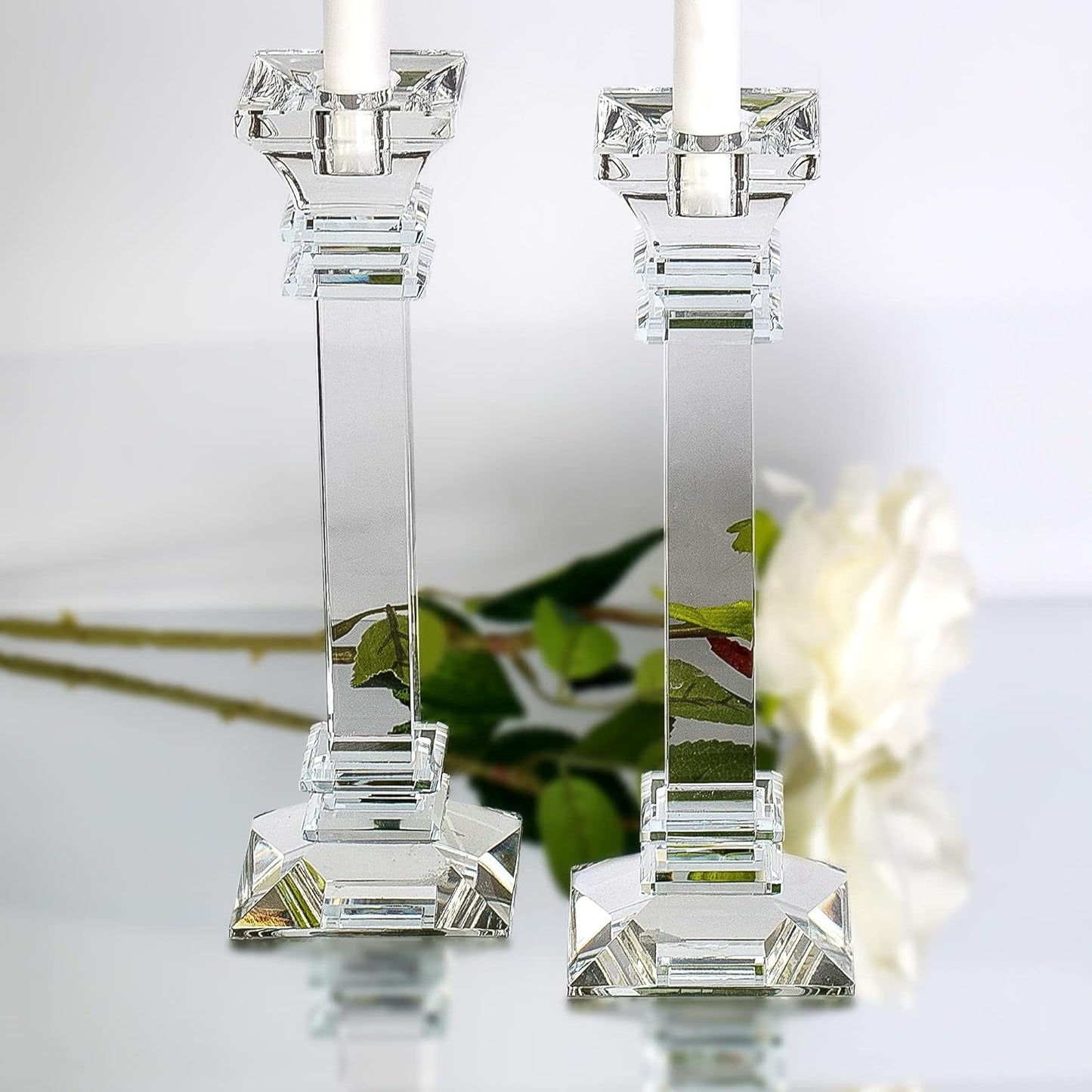 Crystal Candle Holders Set of 2-9.2" Tall Crystal Candlestick Holders - Ultra Elegant & Modern Centerpiece Home Décor Candleholders Candles & Holders Candlestick Holders Home & Kitchen Home Décor Products