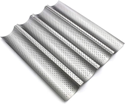 Fasmov 2 Pack Baguette Pan, 15" X 13"French Bread Baking Pan Nonstick Perforated Baguette Pan 4 Wave Loaves Loaf Bake Mold Toast Cooking Bakers Molding, Silver Bakeware Bread & Loaf Pans French Bread & Baguette Pans Home & Kitchen Kitchen & Dining