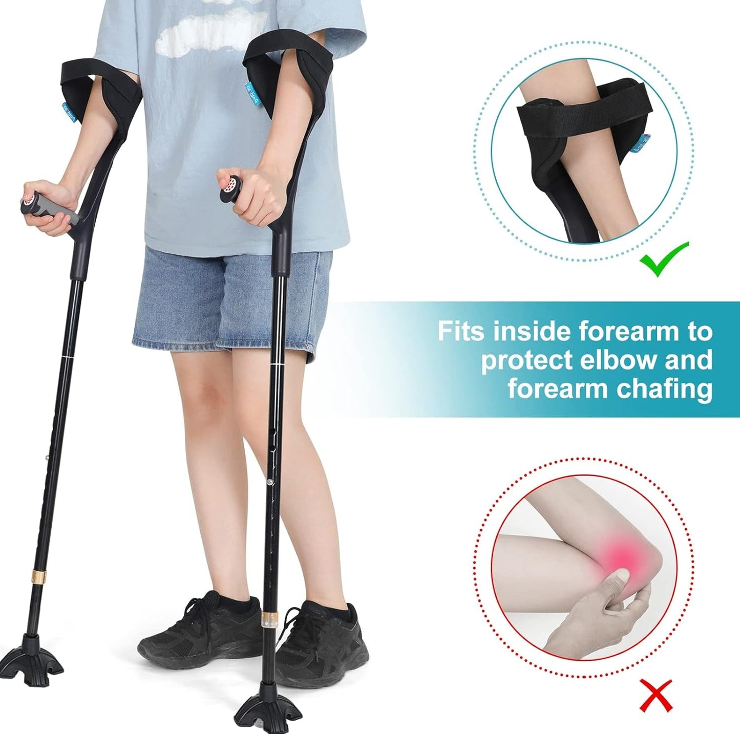 Crutches for Adults, Crutches for Walking, Have Adjustable Forearm Crutch Pads, Folding Forearm Crutches, with Four Corner Base Prevent Slipping, Suitable for Old People, Lame People (Black) Canes Crutches Crutches & Accessories Health & Household Medical Supplies & Equipment Mobility & Daily Living Aids Mobility Aids & Equipment