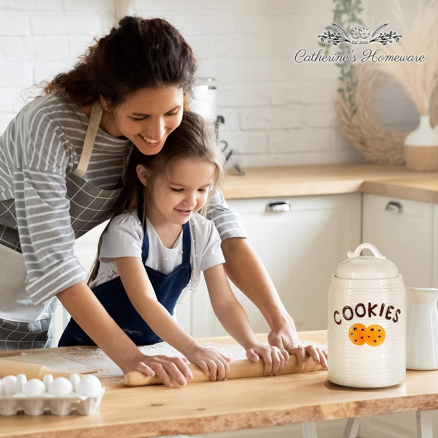 Cookie Jar - Cookie Jars for Kitchen Counter - Cookie Storage Containers Airtight - Cookie Jar Vintage - Cookie Jars with Lids - Cookie Container - Eco Friendly - Catherine'S Homeware by Woondulla Cookie Jars Food Storage Home & Kitchen Kitchen & Dining Storage & Organization