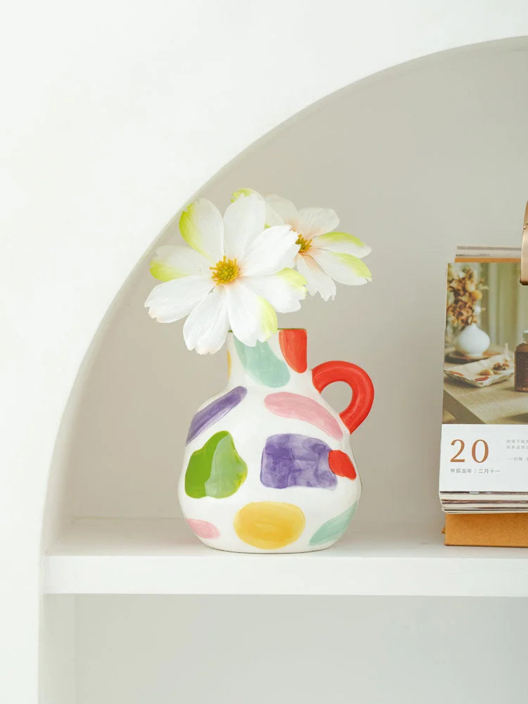 Hand-Painted Colorful Abstract Ceramic Vase