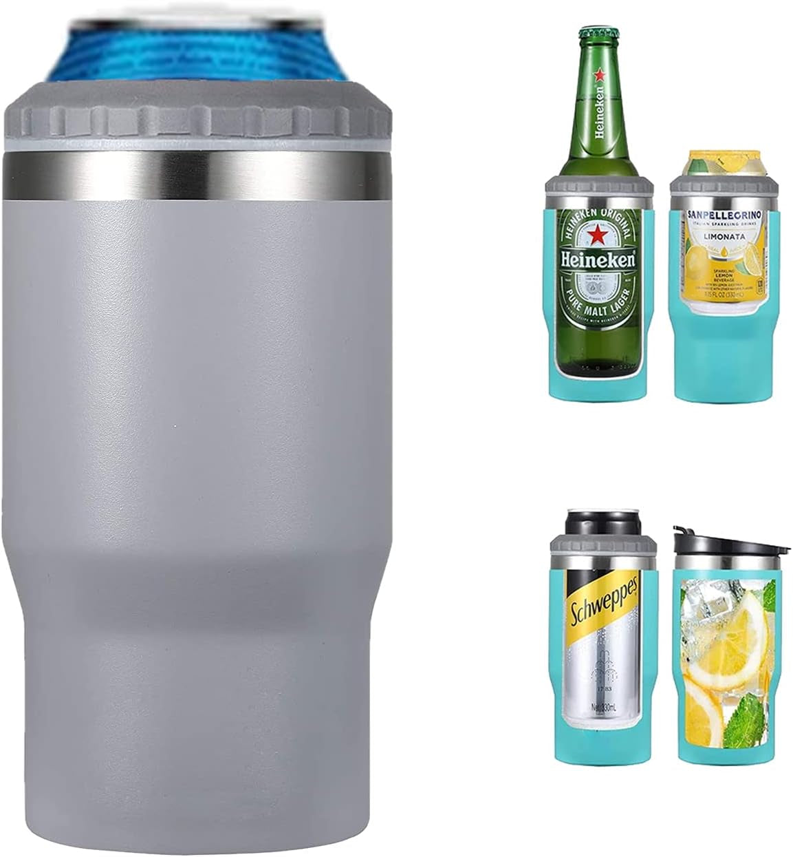 4 in 1 Stainless Steel Can/Bottle Insulator, 14Oz Two-Way Lids SUS Insulated Can Cooler, Beer Bottle Holder (Black) Home & Kitchen Kitchen & Dining Storage & Organization Thermocoolers Travel & To-Go Food Containers