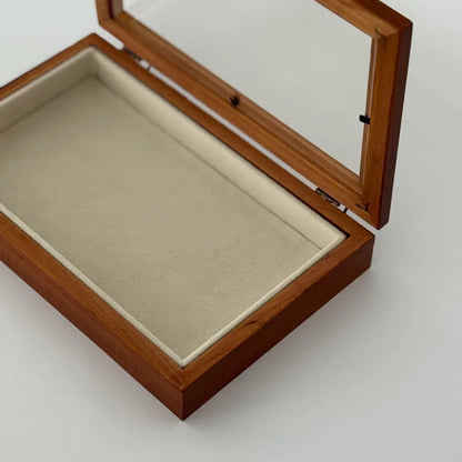 Minimalist Glass Lid Wood Jewelry Organizer