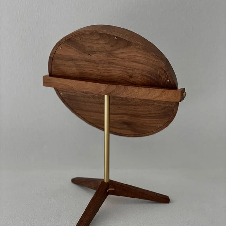 Natural Grain Round Walnut Wood Desktop Mirror