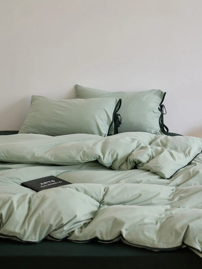 Soft Contrast Tie Washed Cotton Bedding Set