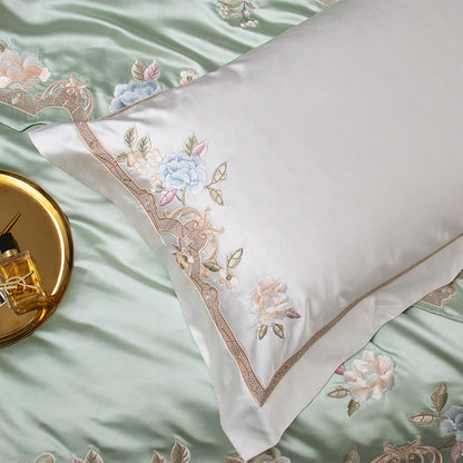 Esana Green Embroidered Egyptian Cotton Satin Bedding Set