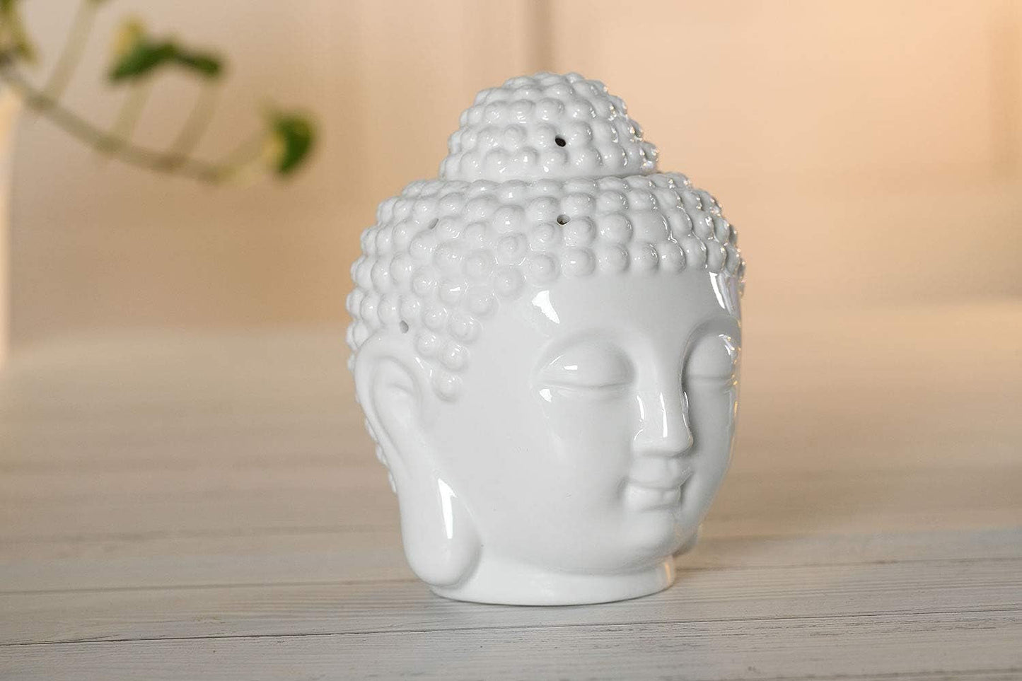 Comsaf Ceramic Buddha Head Essential Oil Burner with Candle Spoon White, Aromatherapy Wax Melt Burners Oil Diffuser Tealight Candle Holders Buddha Ornament for Yoga Spa Home Bedroom Decor Gift Candleholders Candles & Holders Home & Kitchen Home Décor Products Tea Light Holders