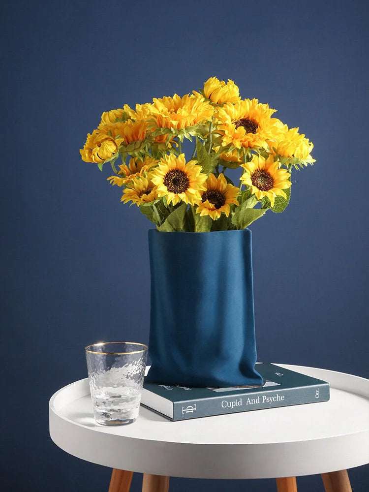 Frosted Ruched Ceramic Paper Bag Vase